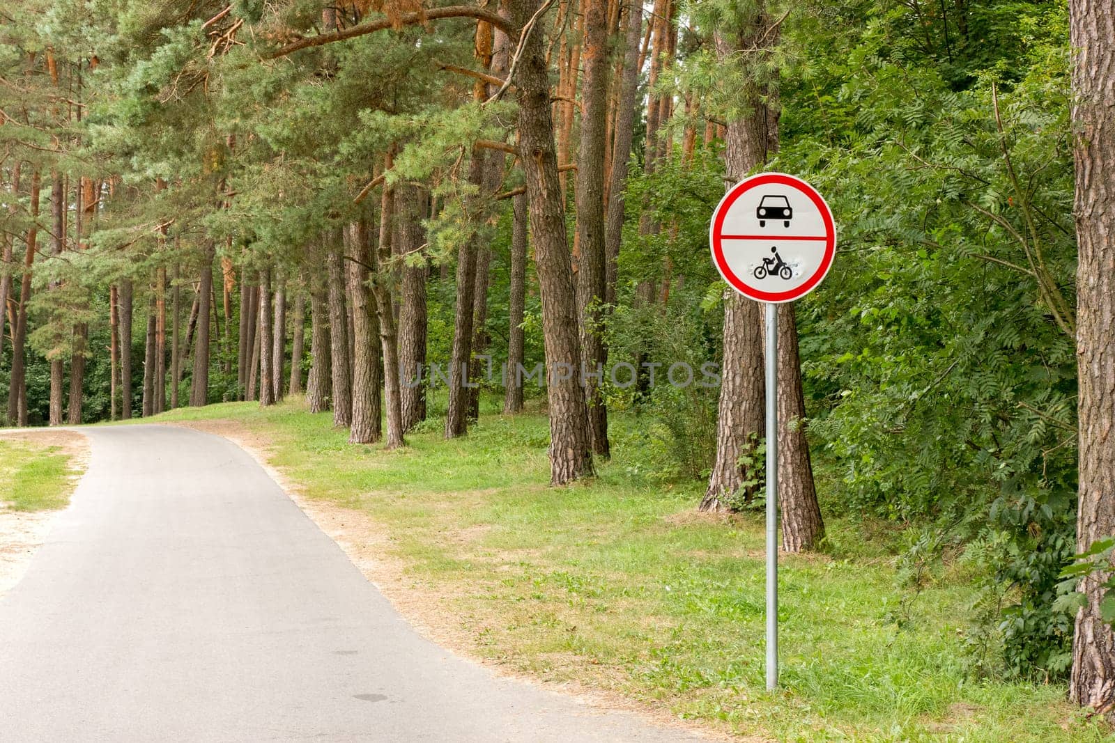 No vehicles traffic sign at the protected forest area