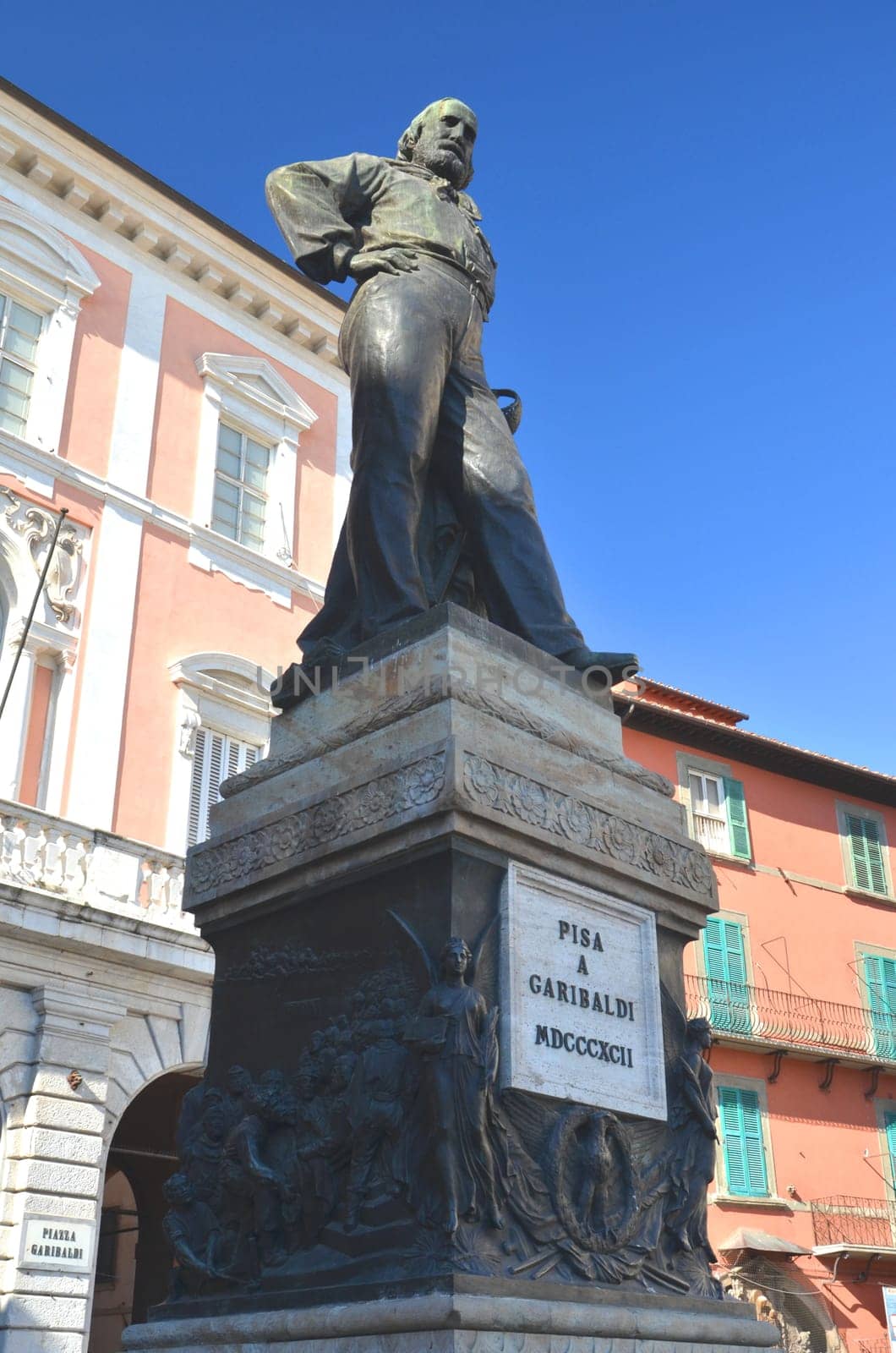 The statue and square of Giuseppe Garibaldi in Pisa, Italy