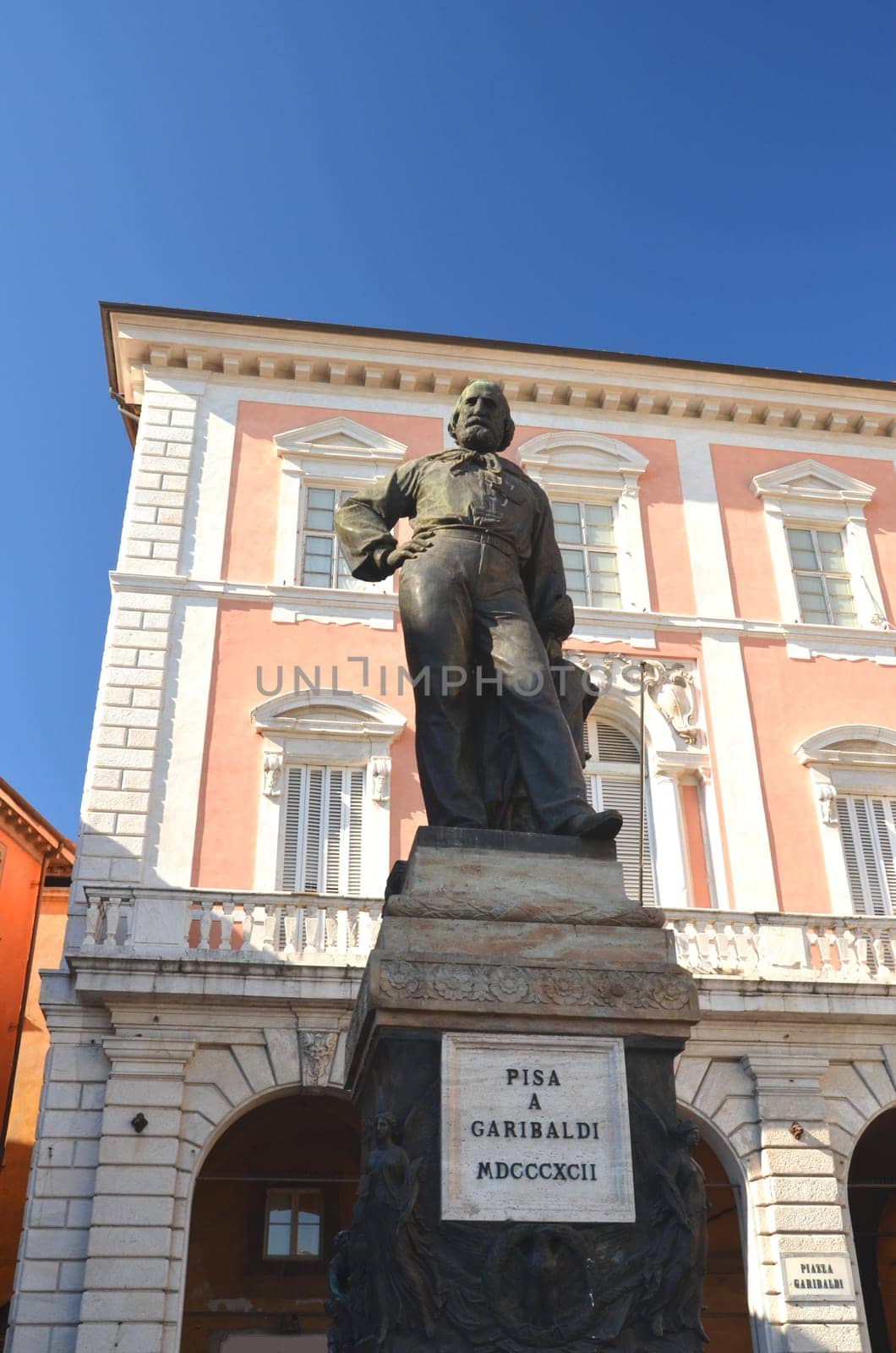 The statue and square of Giuseppe Garibaldi in Pisa, Italy