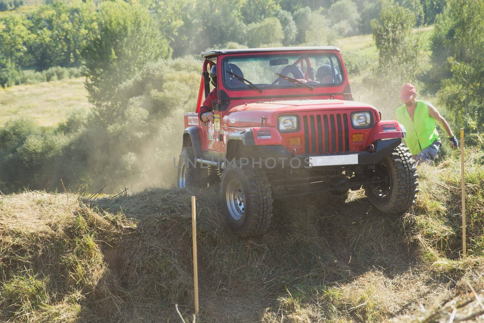 RAPOTIN, CZECH REPUBLIC - SEPT 07. Off-road cars on a trial race in the "BIG SHOCK CUP Trial 2013"" on September 07, 2013 near the village Rapotin, Czech Republic."