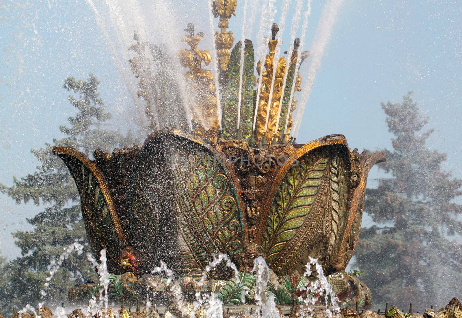 Beautiful Fountain stone flower exhibition in Moscow at ENEA