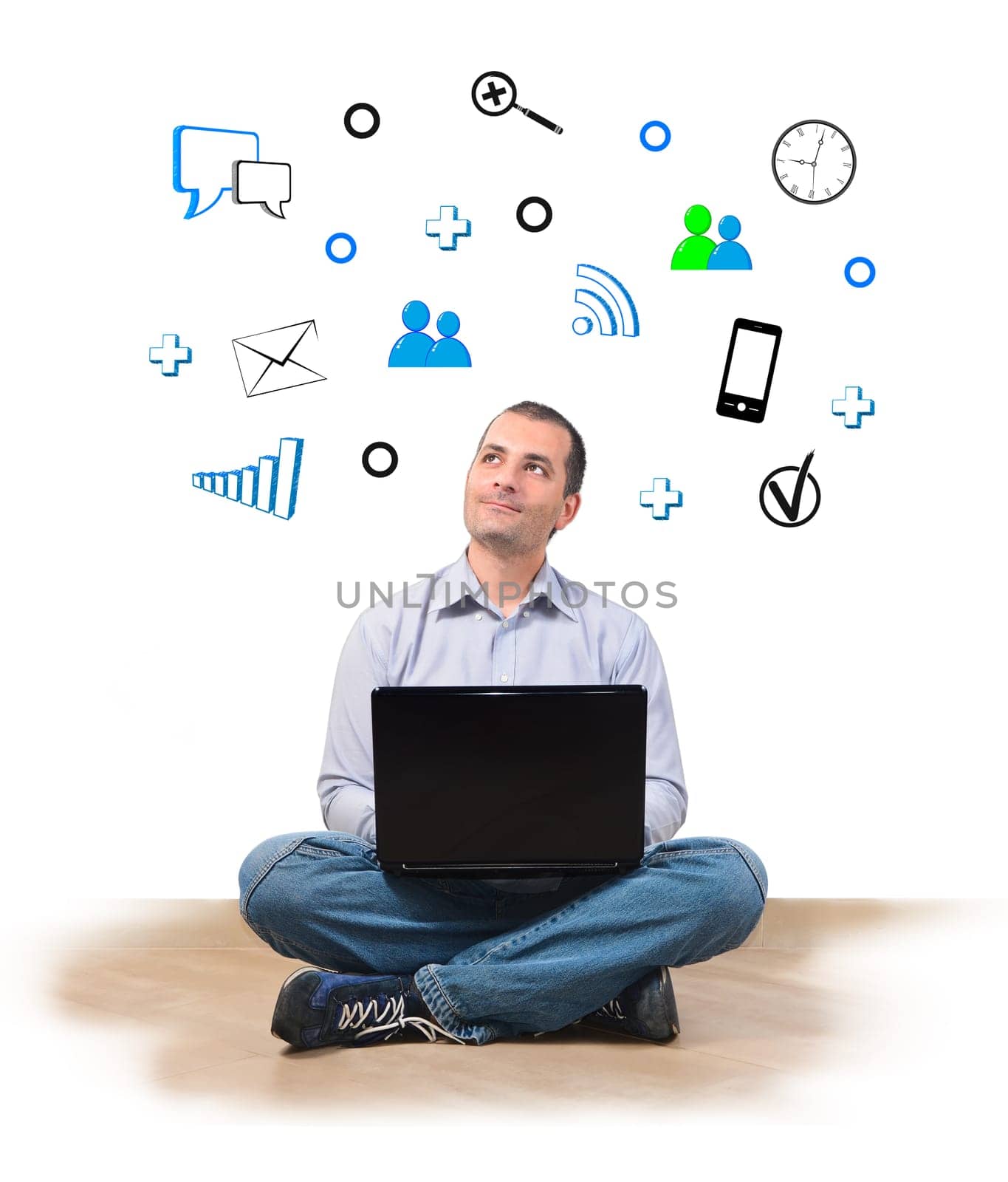 businessman on the computer that imagines a better future