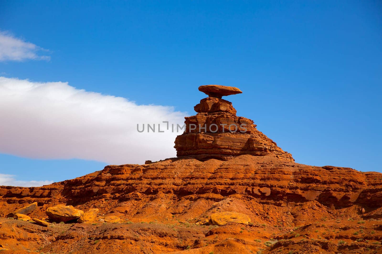Mexican Hat rock US 163 Scenic road near Monument Valley in Utah
