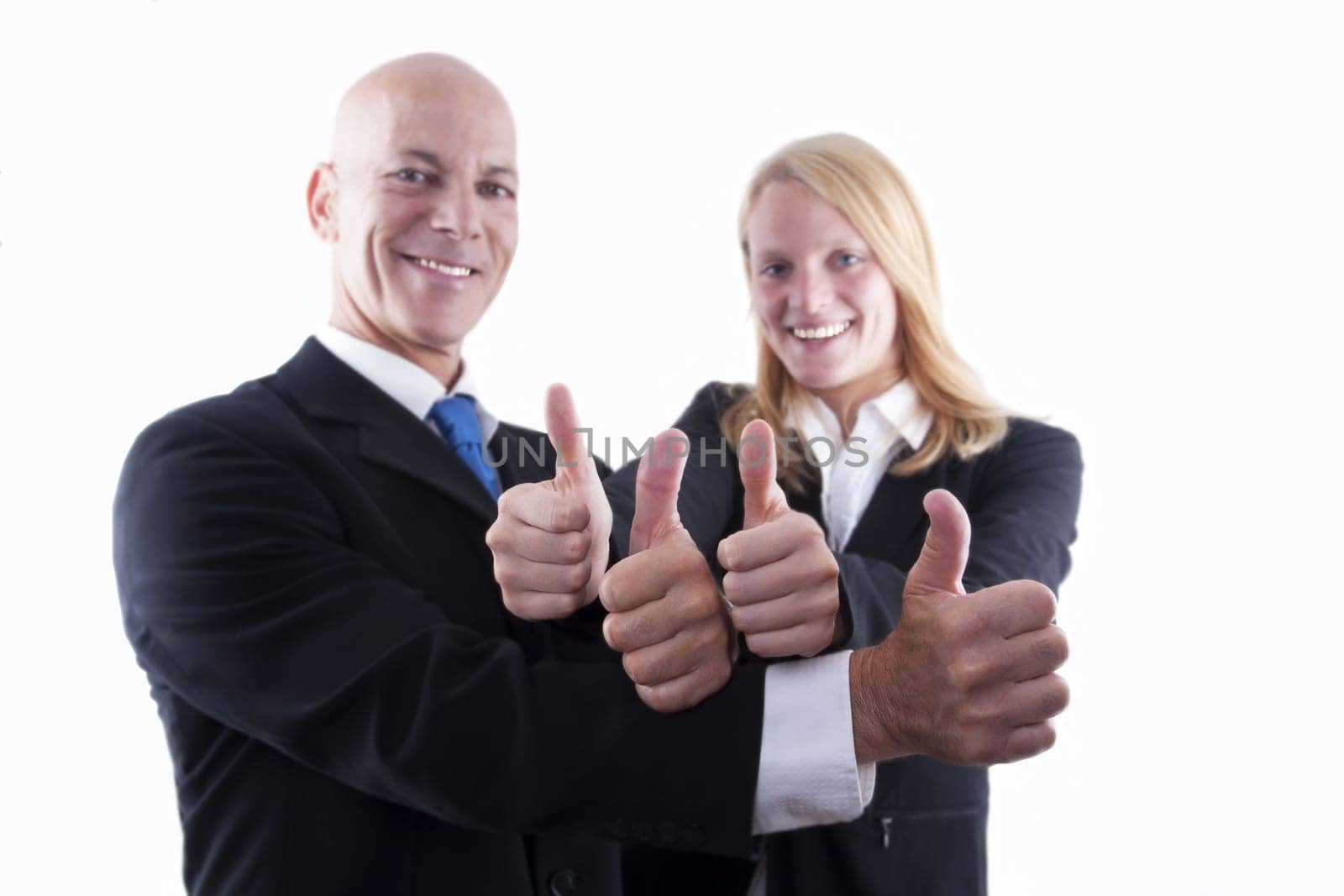 A Happy Business Team Shows Thumbs Up, Isolated