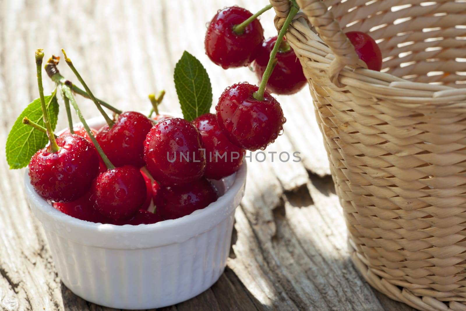 Sweet red cherries in a bowl