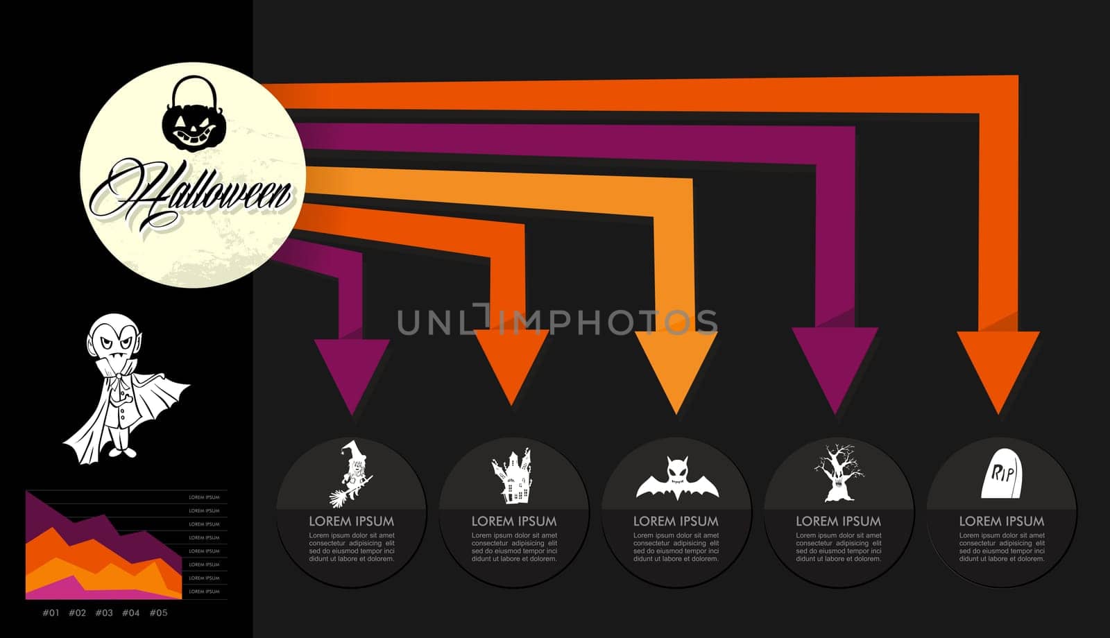 Halloween celebration spooky Infographics design icons. EPS10 vector file organized in layers for easy editing.