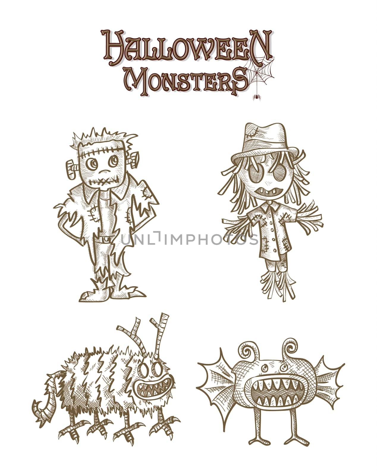 Halloween Monsters spooky cartoon character creatures set. EPS10 Vector file organized in layers for easy editing.