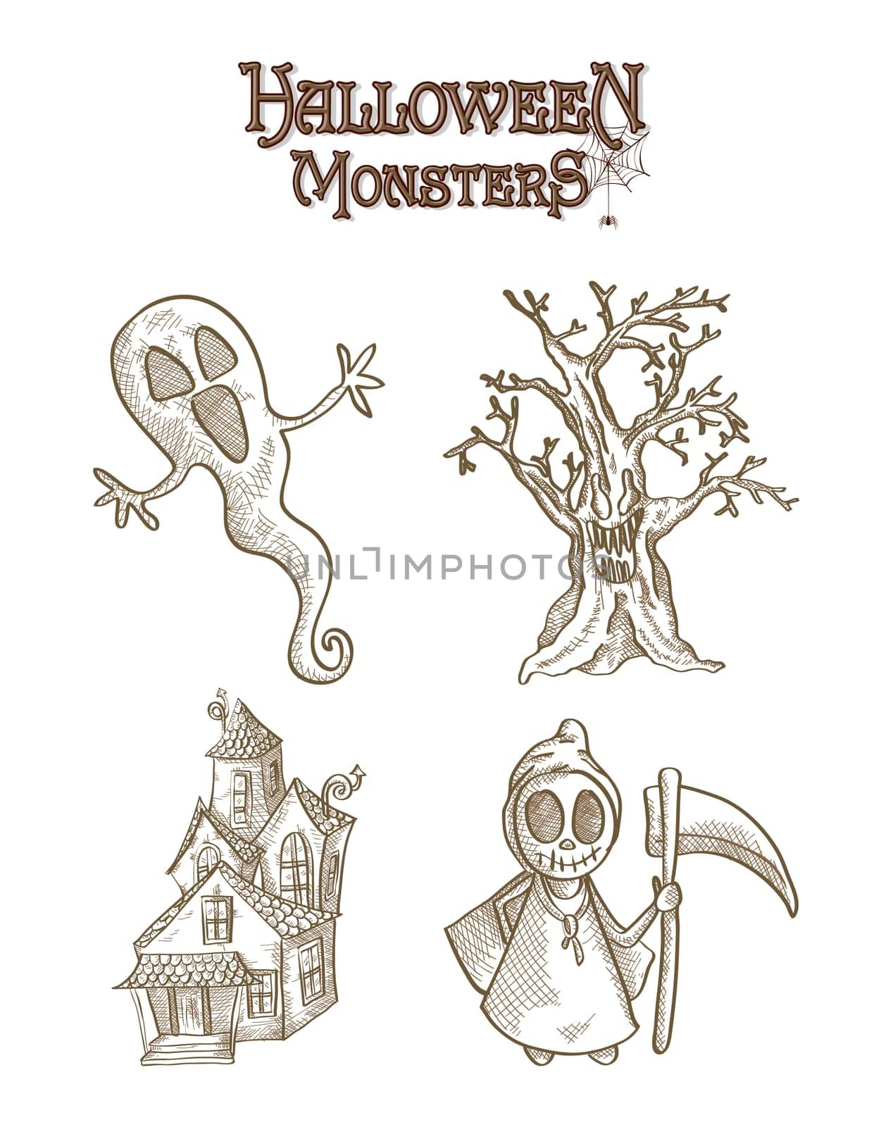 Halloween Monsters spooky cartoon creatures set. EPS10 Vector file organized in layers for easy editing.
