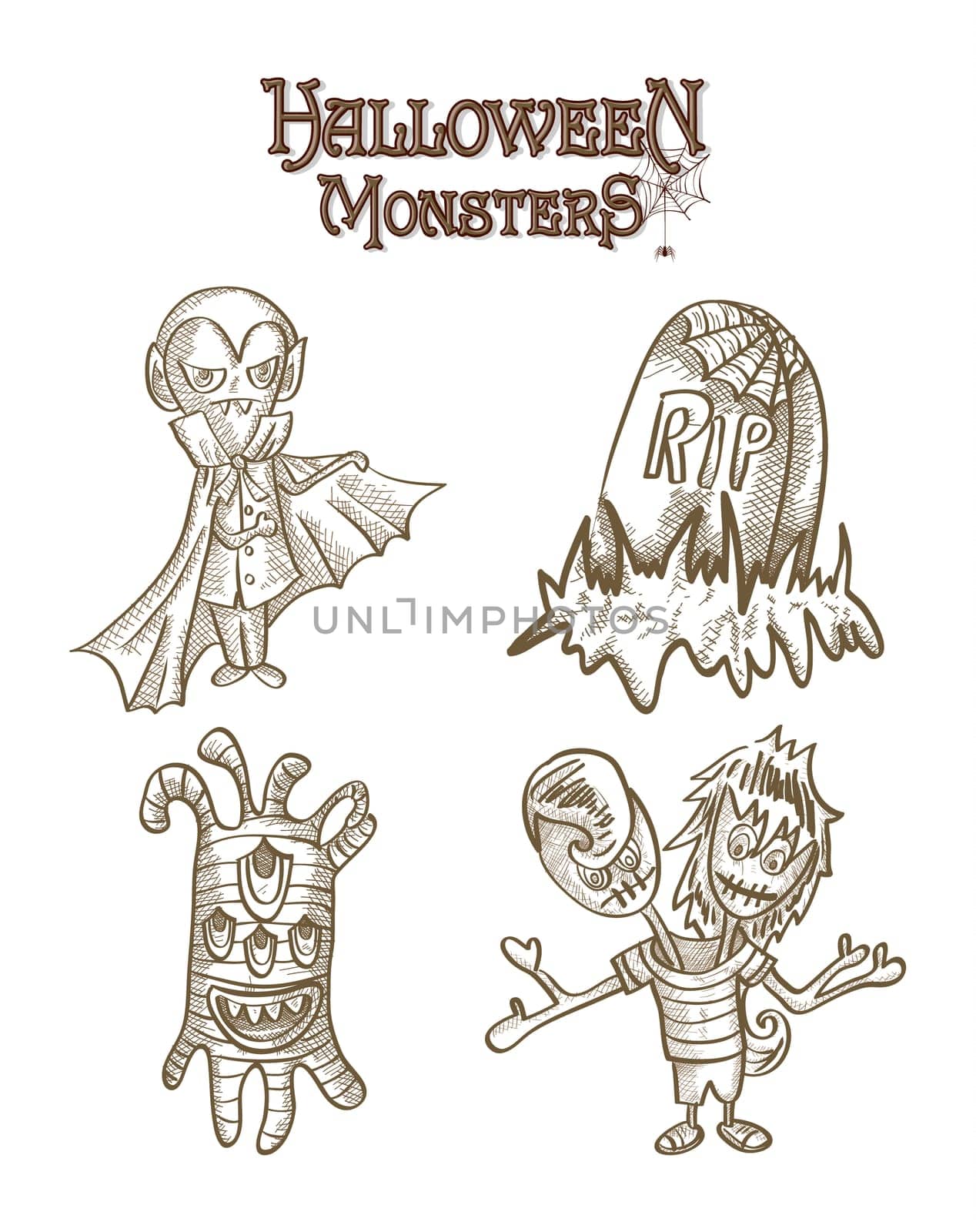Halloween Monsters spooky cartoon creatures set. EPS10 Vector file organized in layers for easy editing.
