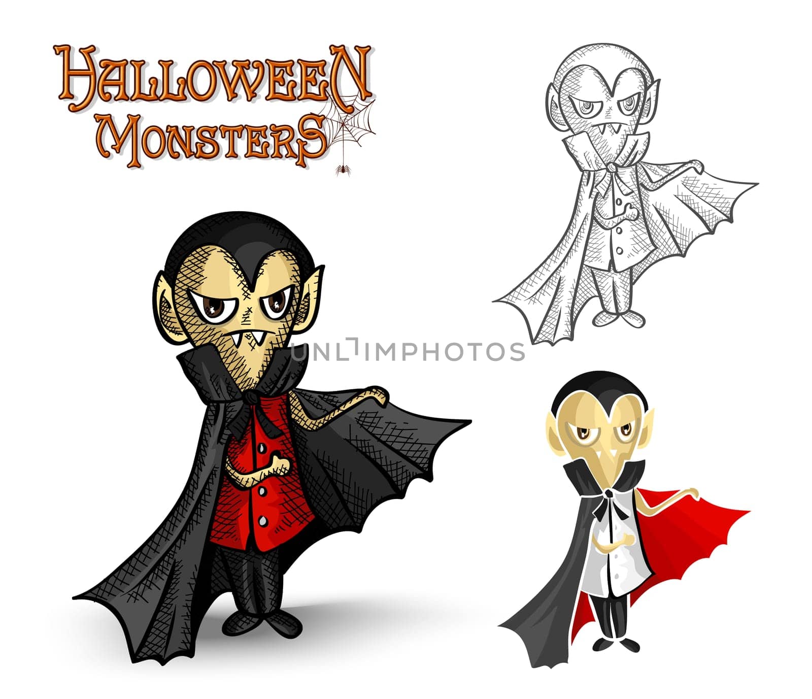 Halloween monsters spooky young vampires set. EPS10 Vector file organized in layers for easy editing.