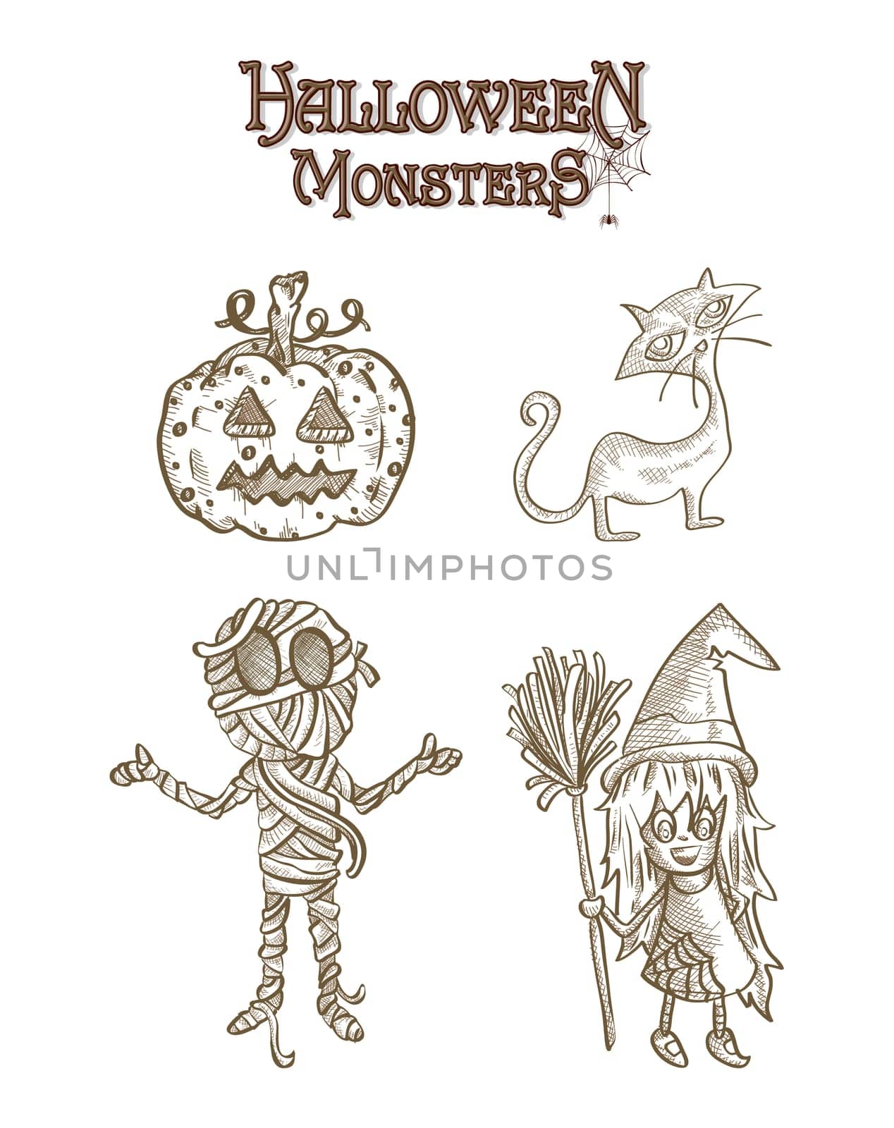 Halloween Monsters spooky cartoon creatures set. EPS10 Vector file organized in layers for easy editing.