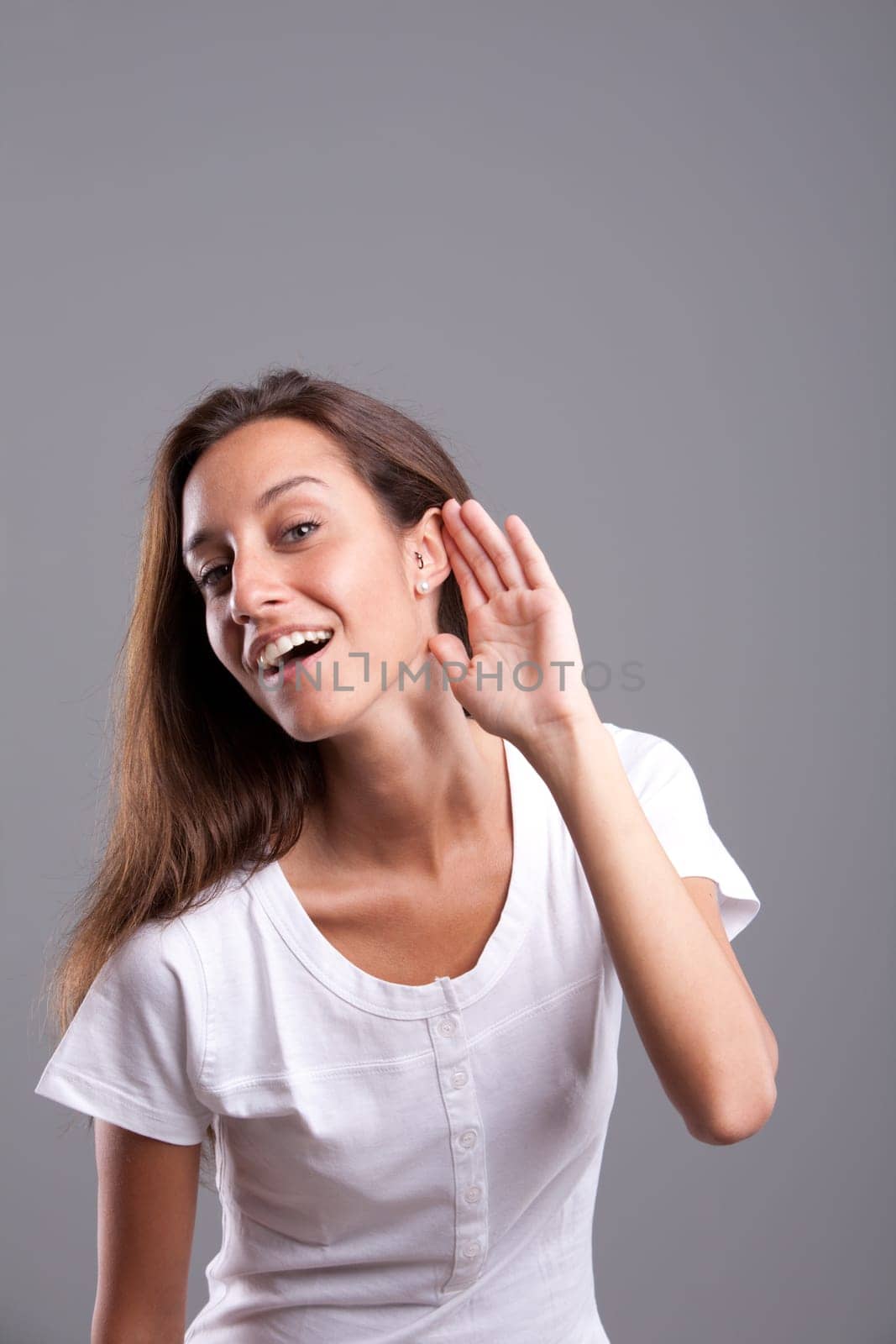 Girl showing how carefully she listens to you