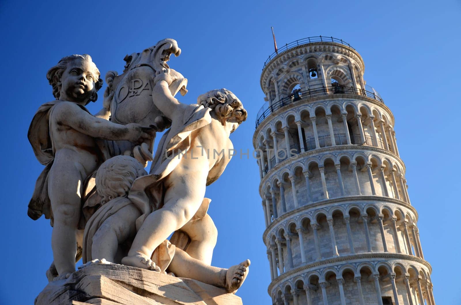 The statue of angels on Square of Miracles in Pisa, Italy