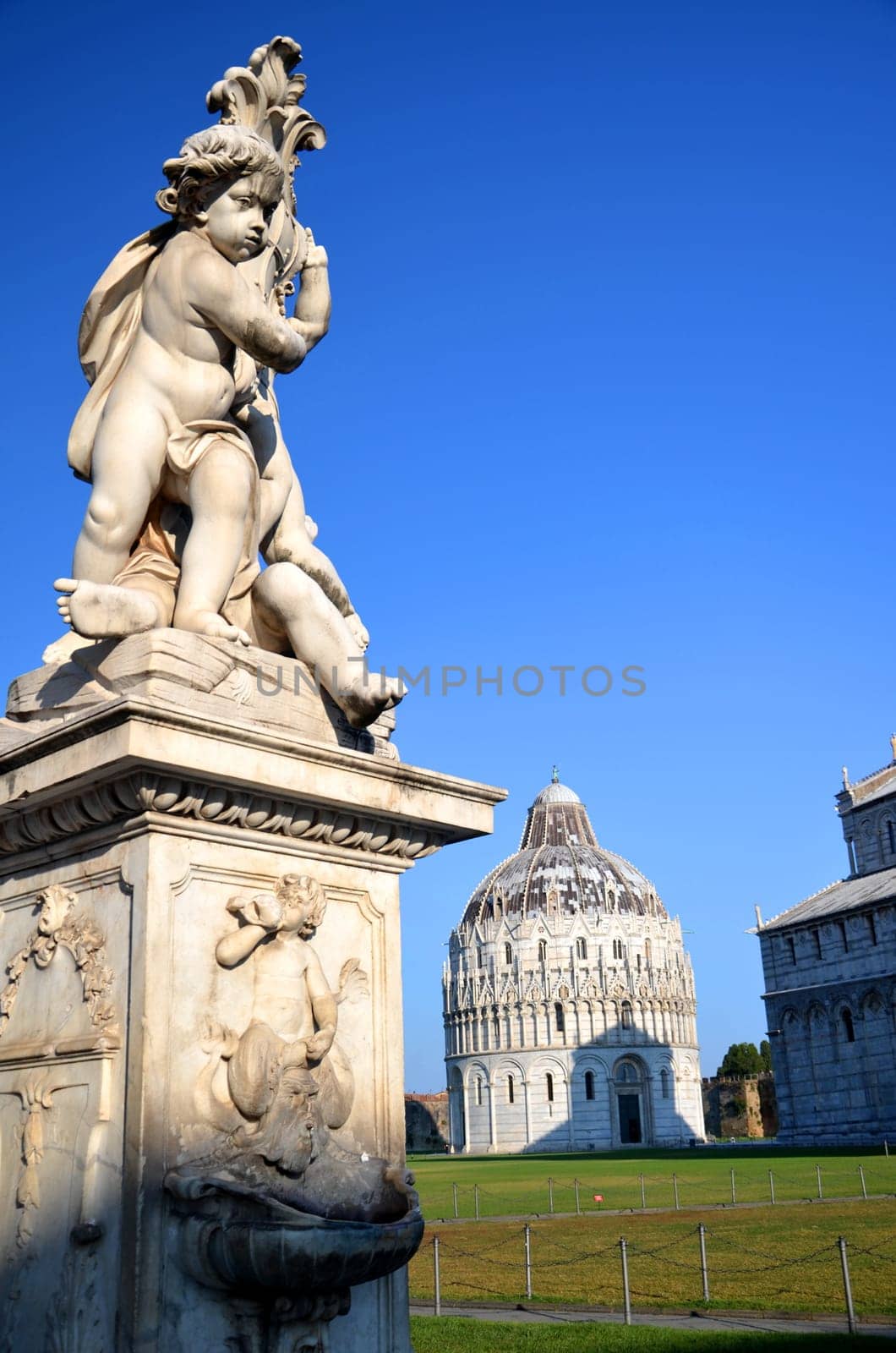 The statue of angels on Square of Miracles in Pisa, Italy