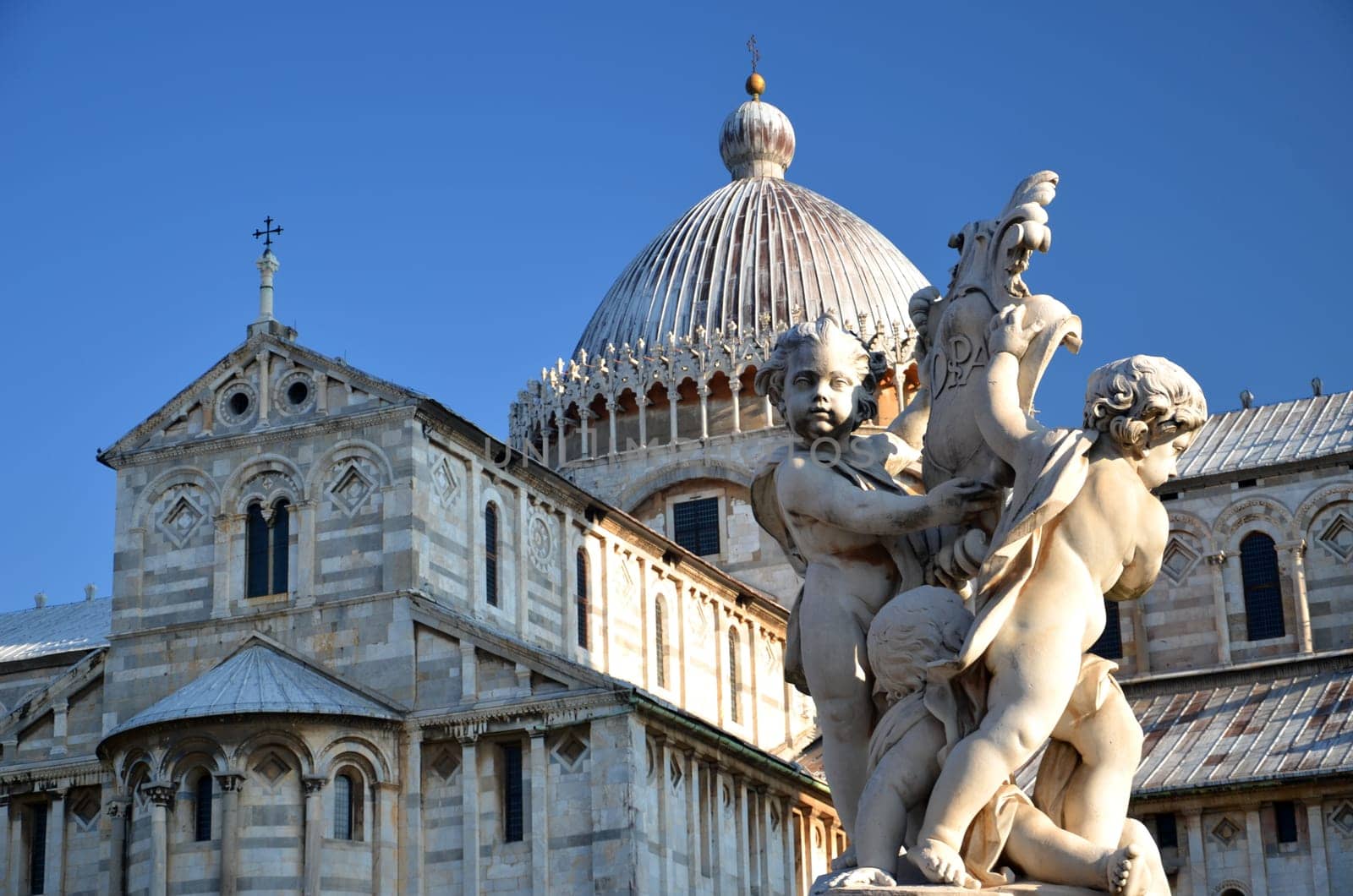 The statue of angels on Square of Miracles in Pisa, Italy