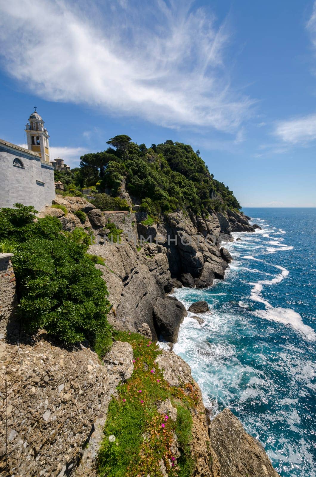 coast on promontory of Portofino in Liguria in Italy