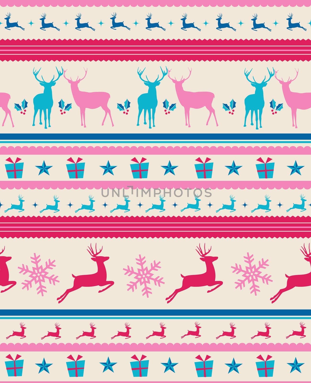 Vintage Christmas elements, reindeer and presents seamless pattern background. EPS10 vector file organized in layers for easy editing.