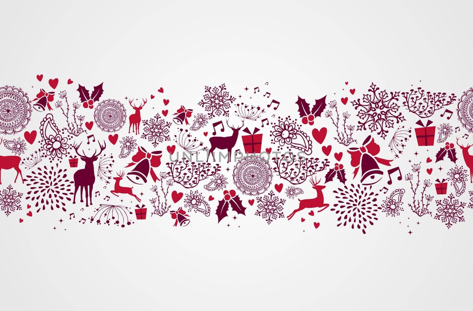 Vintage Christmas elements, reindeers and heart shapes seamless pattern background. EPS10 vector file organized in layers for easy editing.