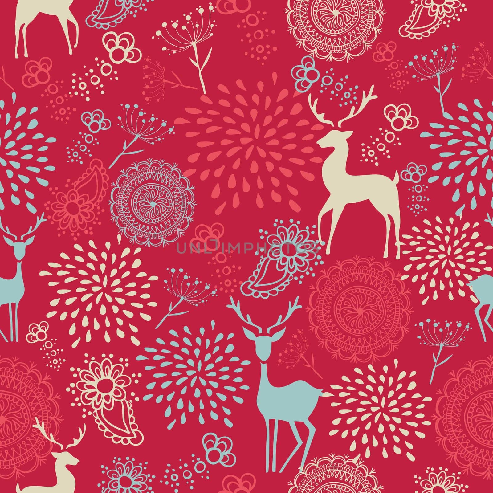 Cute vintage Christmas reindeer and circle elements seamless pattern background. EPS10 vector file organized in layers for easy editing.