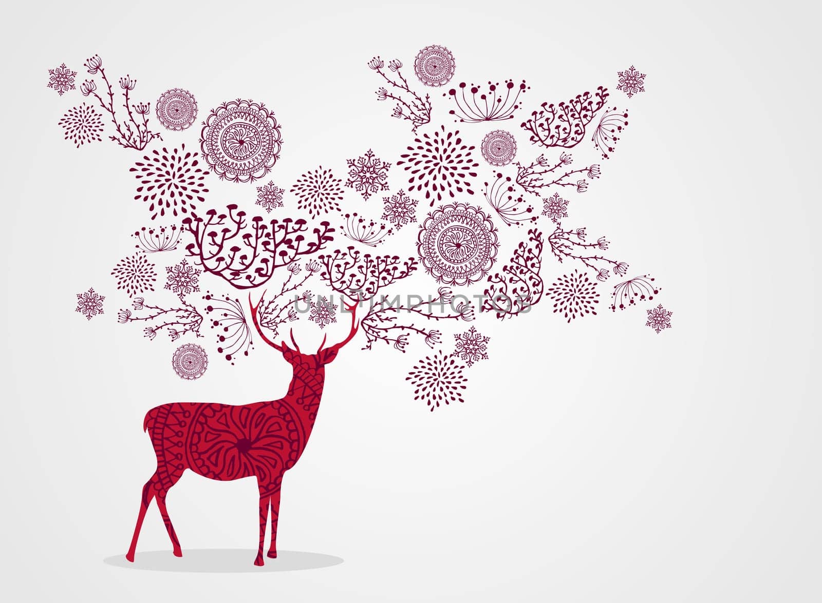 Merry Christmas vintage reindeer, snowflakes and winter elements background. EPS10 vector file organized in layers for easy editing.