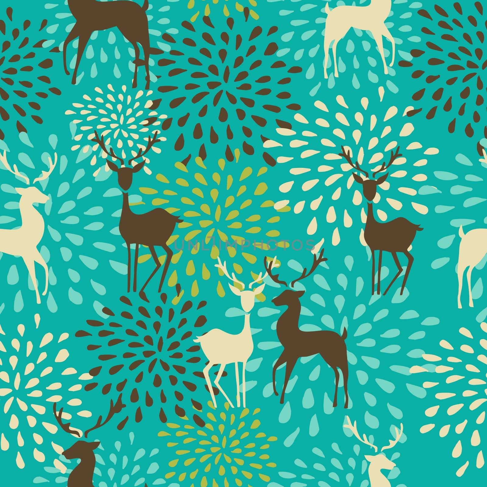 Vintage Christmas elements, reindeer and snowflakes seamless pattern background. EPS10 vector file organized in layers for easy editing.
