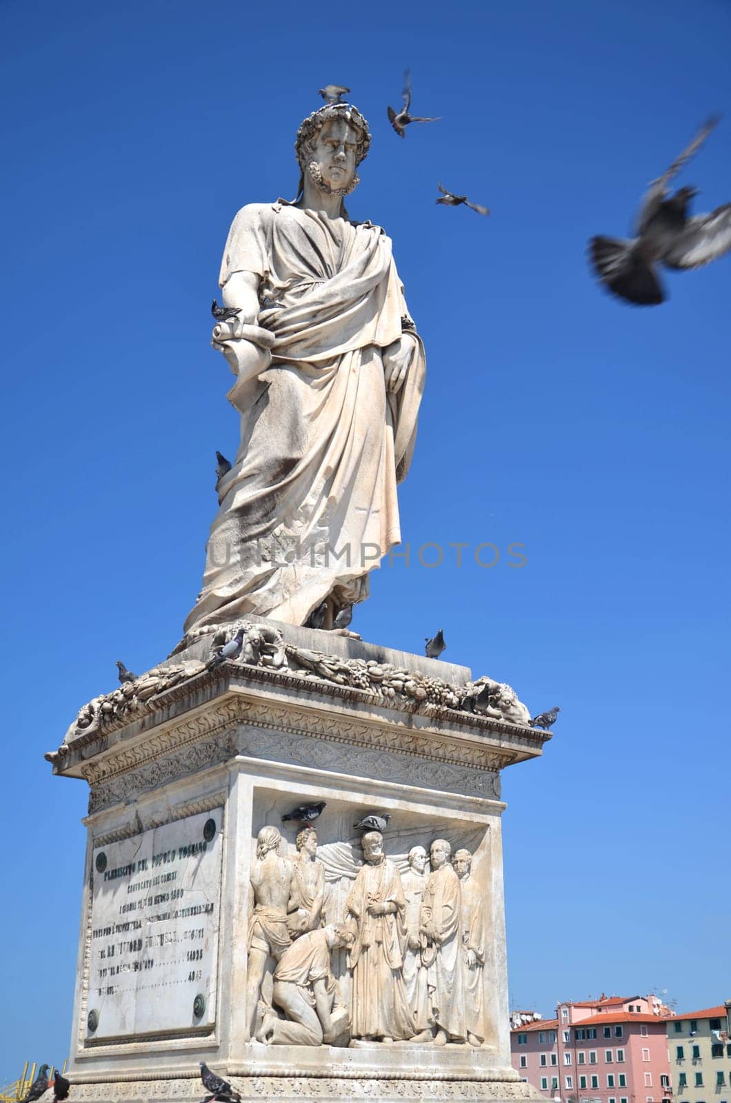 The statue of Grand Duke Leopold II on Piazza della Republica in Livorno, Italy