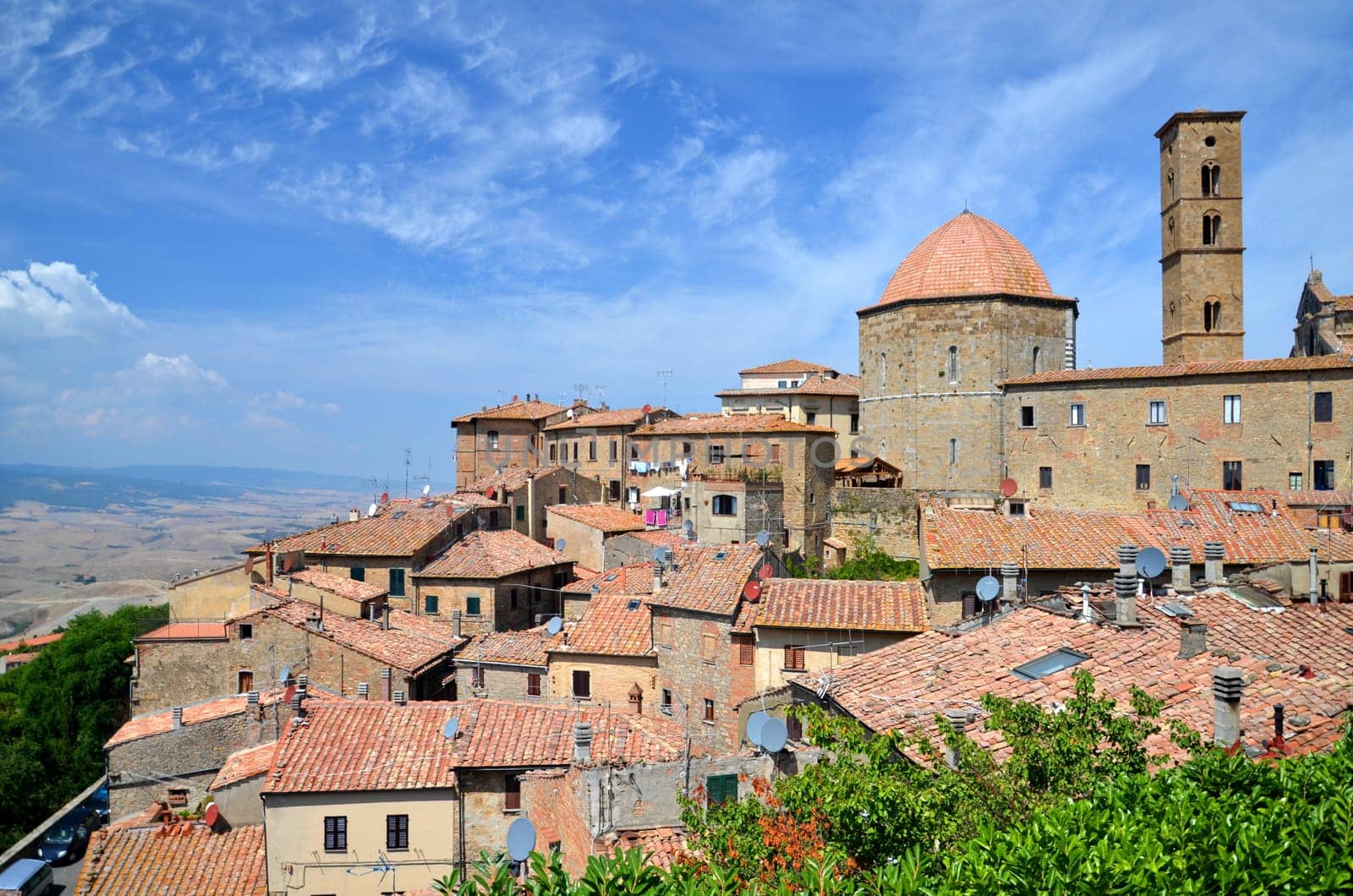 Spectacular view of the old town of Volterra in Tuscany, Italy