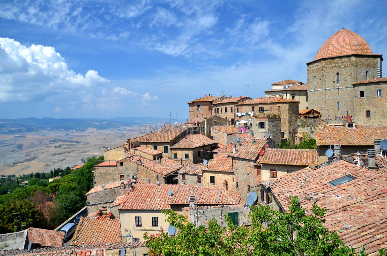 Spectacular view of the old town of Volterra in Tuscany, Italy