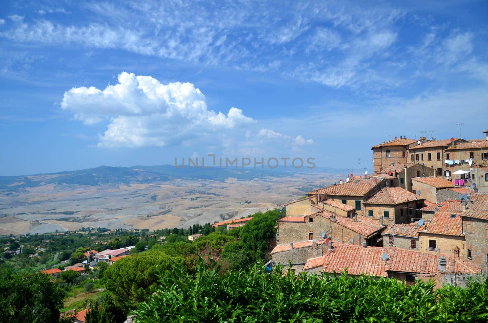 Spectacular view of the old town of Volterra in Tuscany, Italy