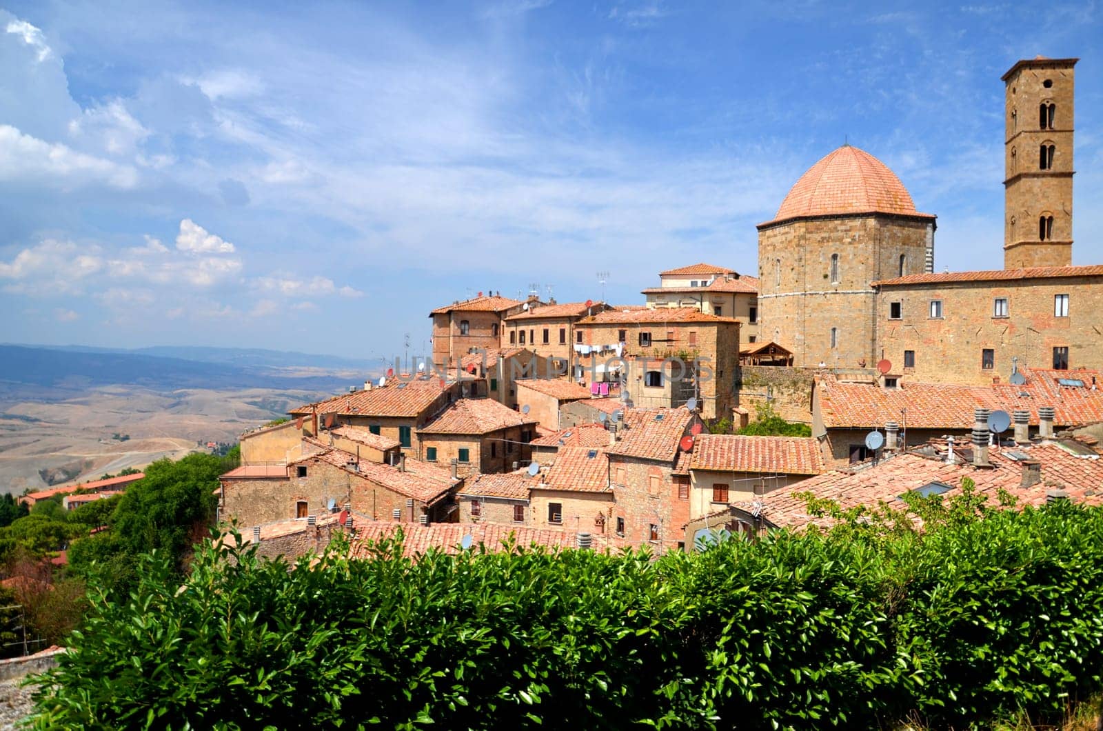 Spectacular view of the old town of Volterra in Tuscany, Italy