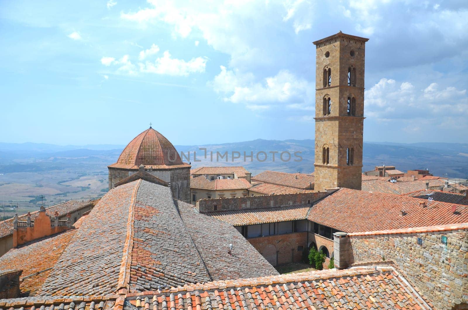 Picturesque view on historic buildings of Volterra in Tuscany, Italy