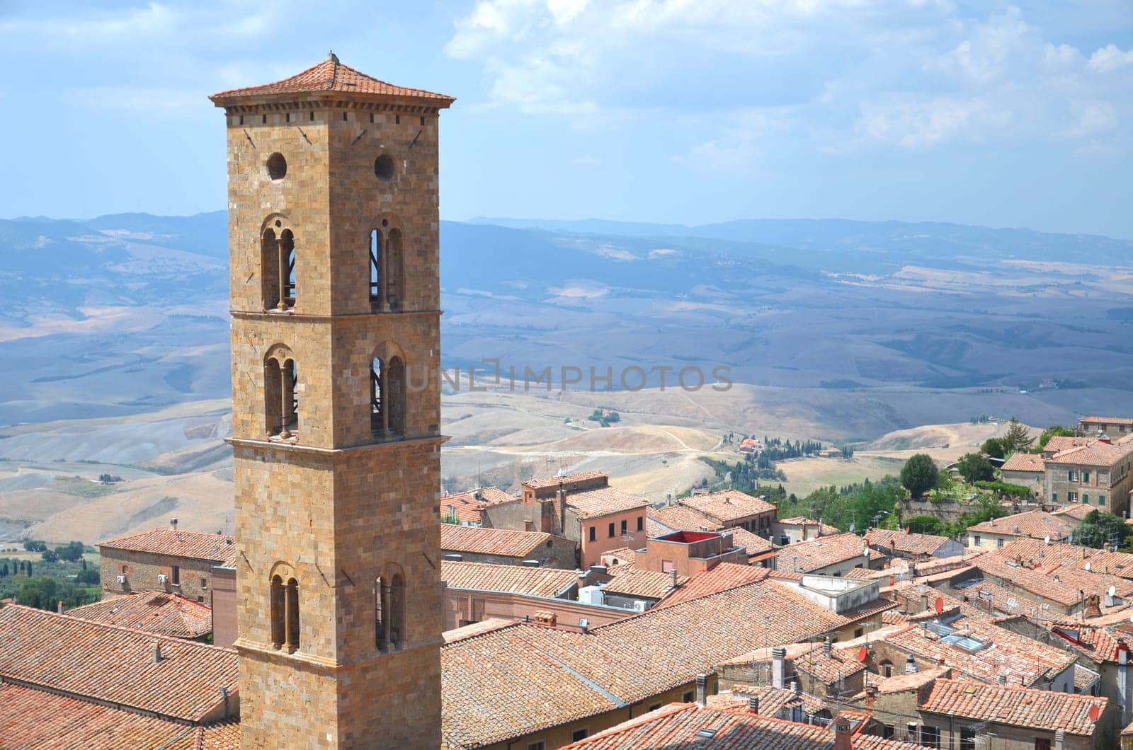 Picturesque view on historic buildings of Volterra in Tuscany, Italy