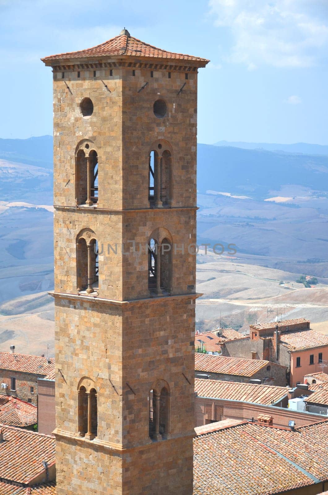 Picturesque view on historic buildings of Volterra in Tuscany, Italy