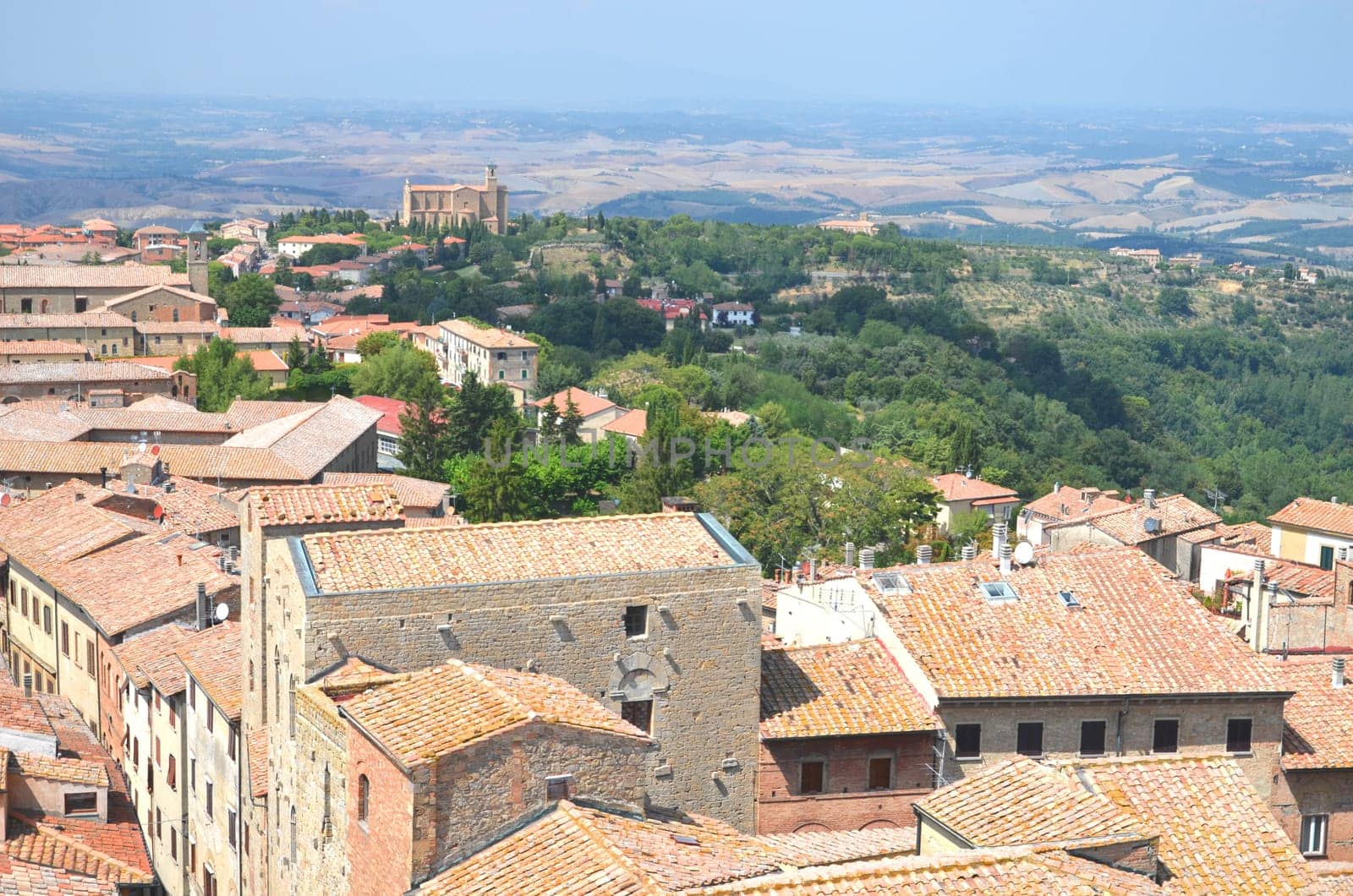 Picturesque view on historic buildings of Volterra in Tuscany, Italy