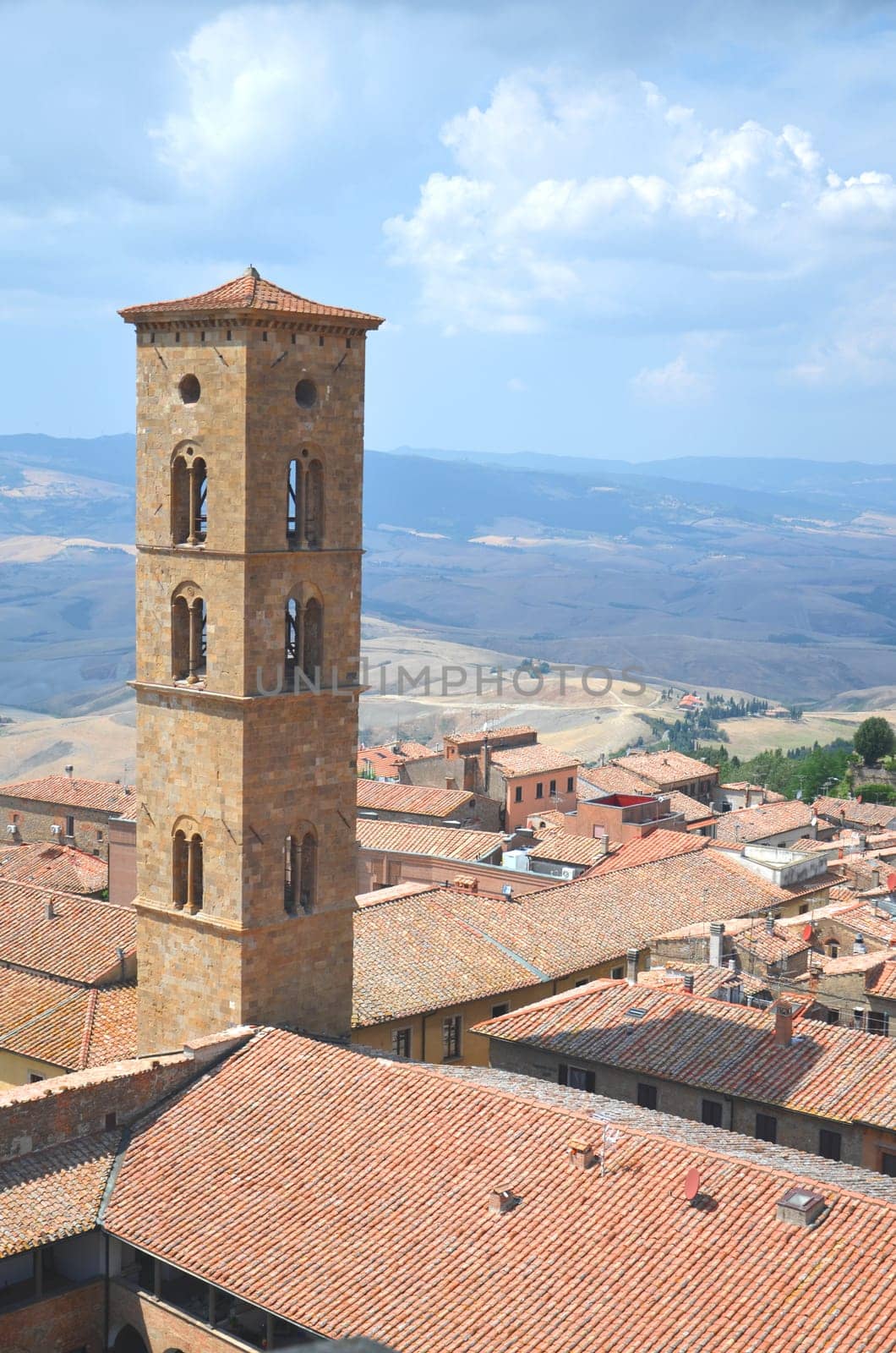 Picturesque view on historic buildings of Volterra in Tuscany, Italy