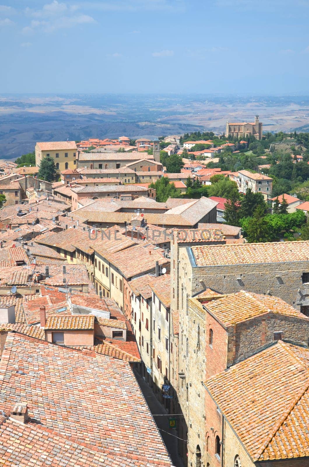 Picturesque view on historic buildings of Volterra in Tuscany, Italy