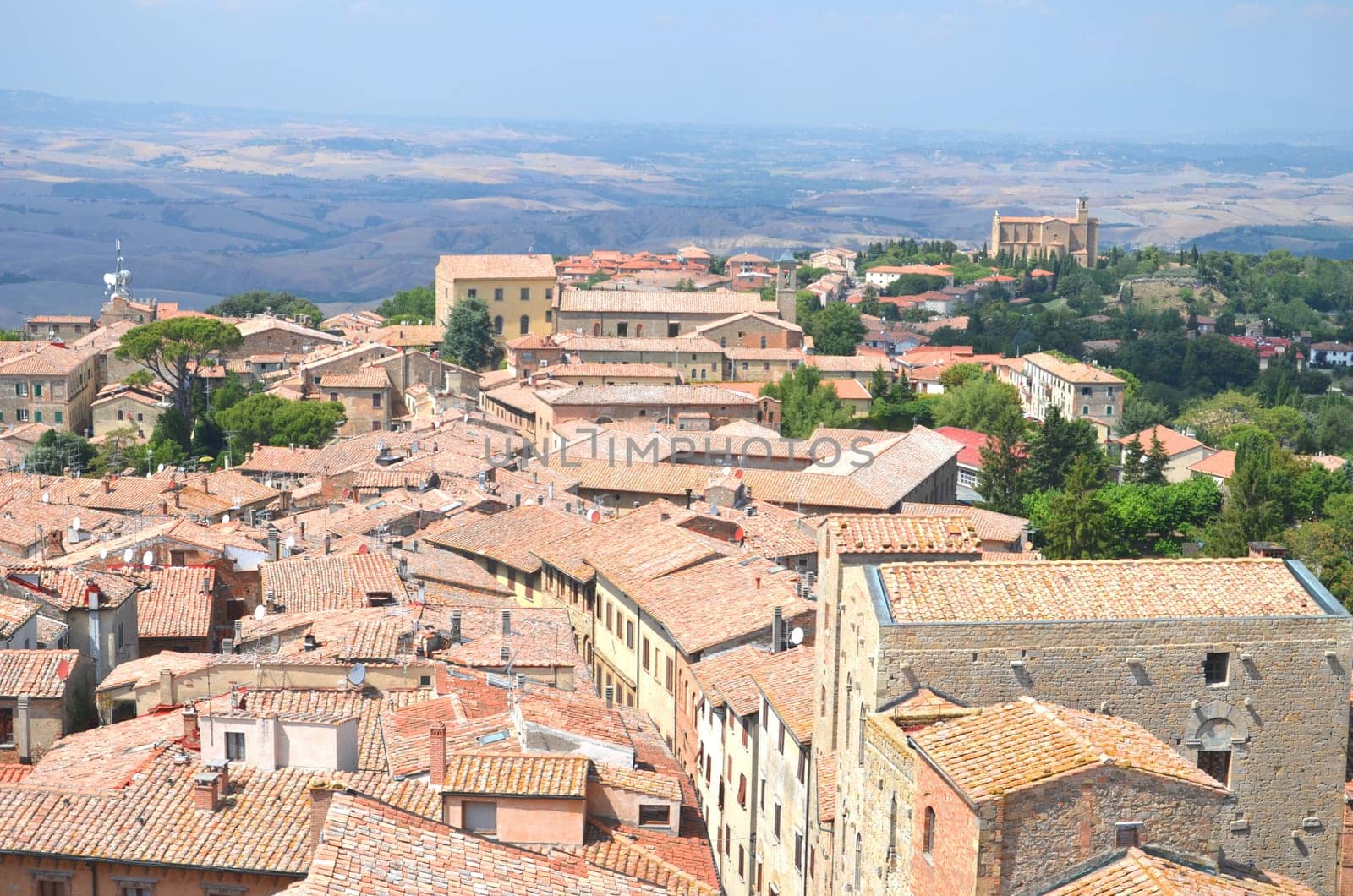Picturesque view on historic buildings of Volterra in Tuscany, Italy