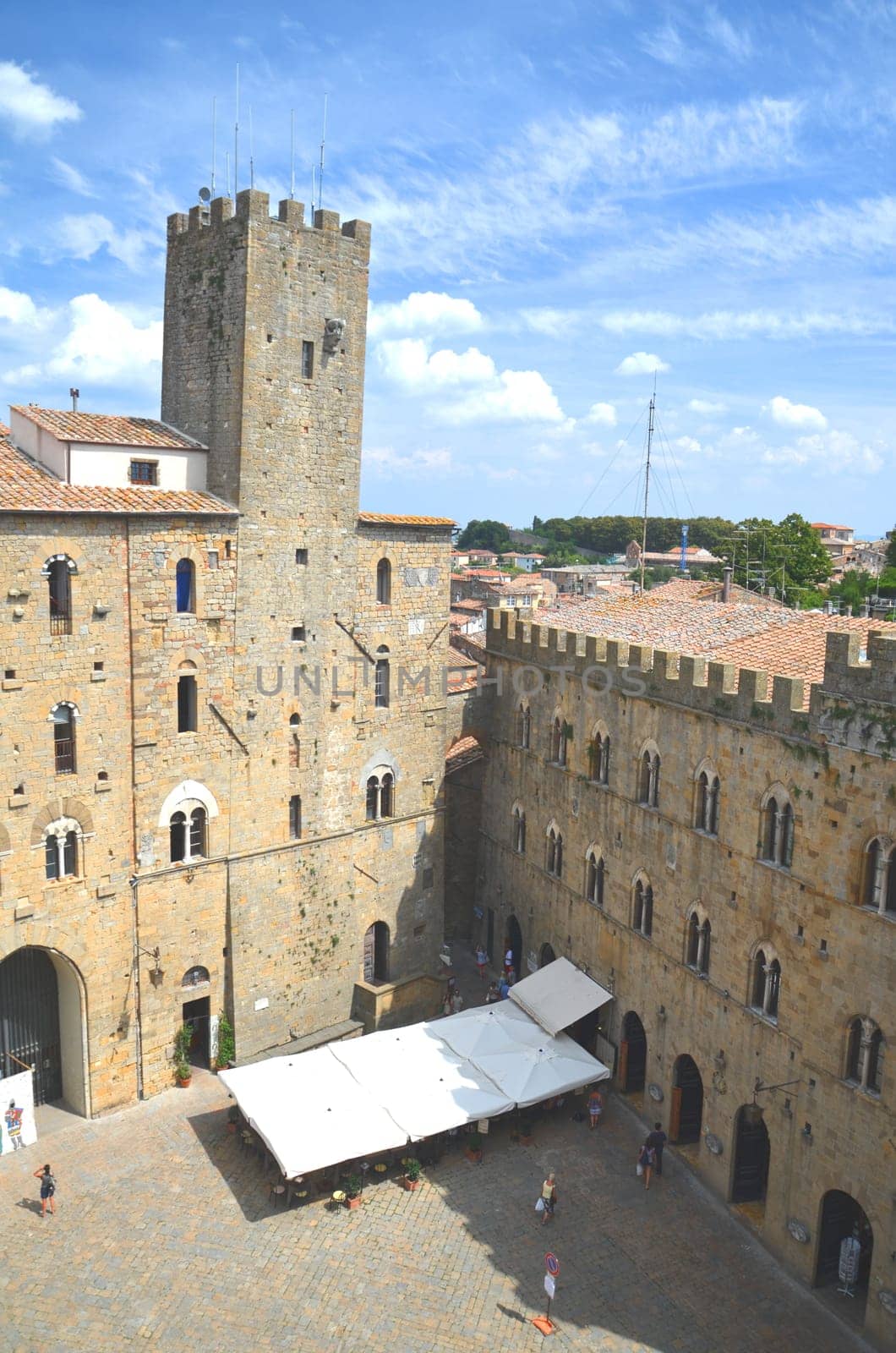 Picturesque view on historic buildings of Volterra in Tuscany, Italy