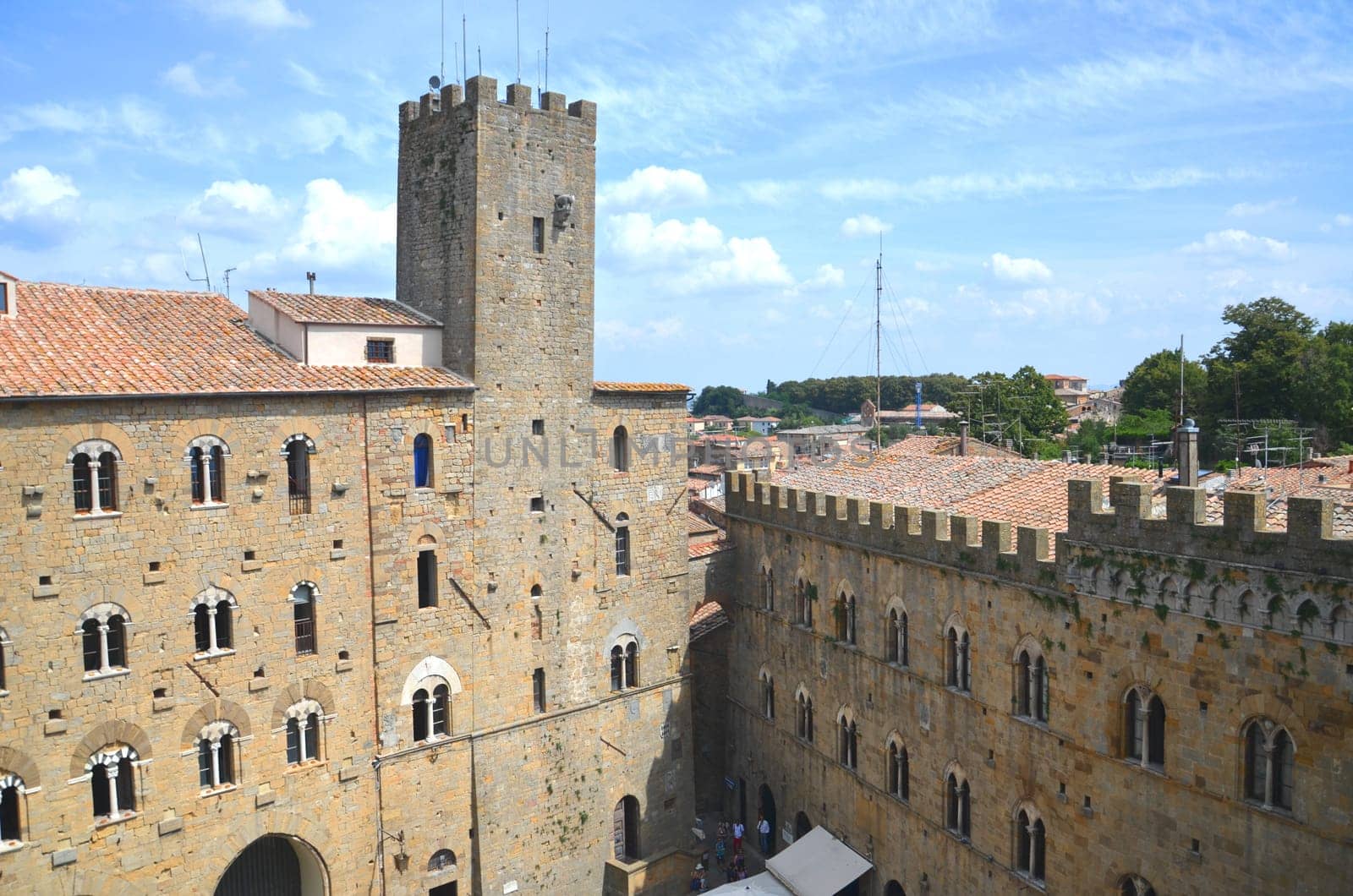 Picturesque view on historic buildings of Volterra in Tuscany, Italy
