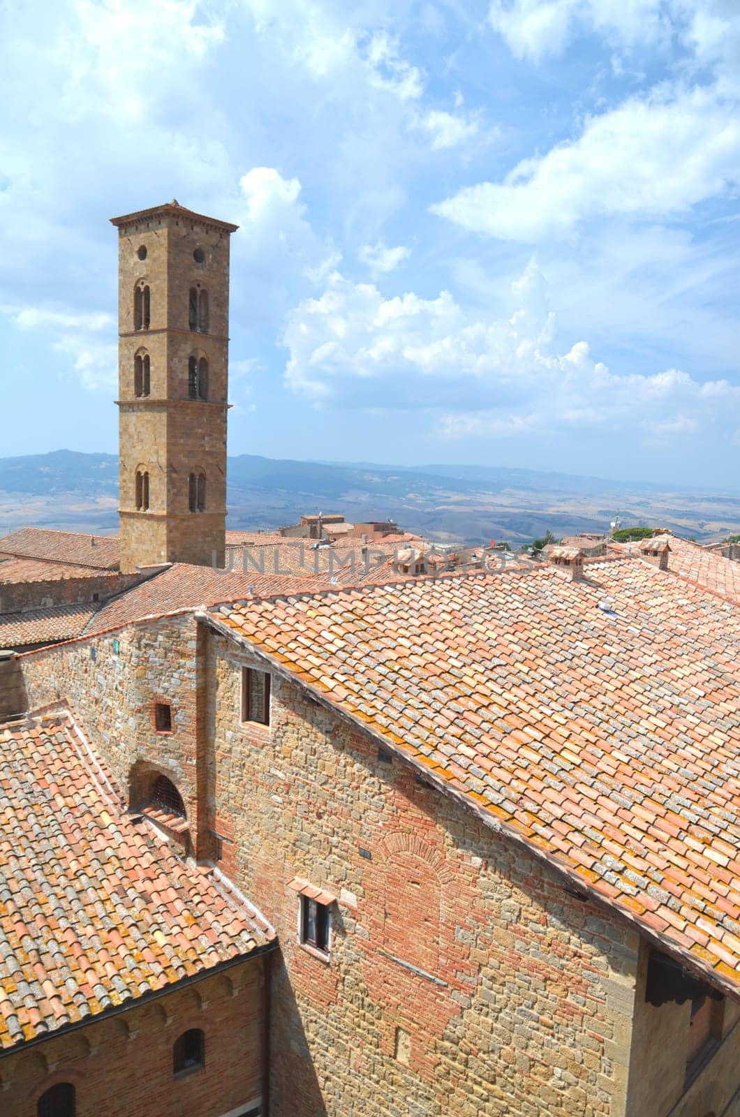 Picturesque view on historic buildings of Volterra in Tuscany, Italy