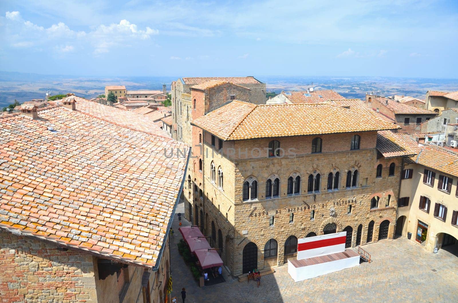 Picturesque view on historic buildings of Volterra in Tuscany, Italy