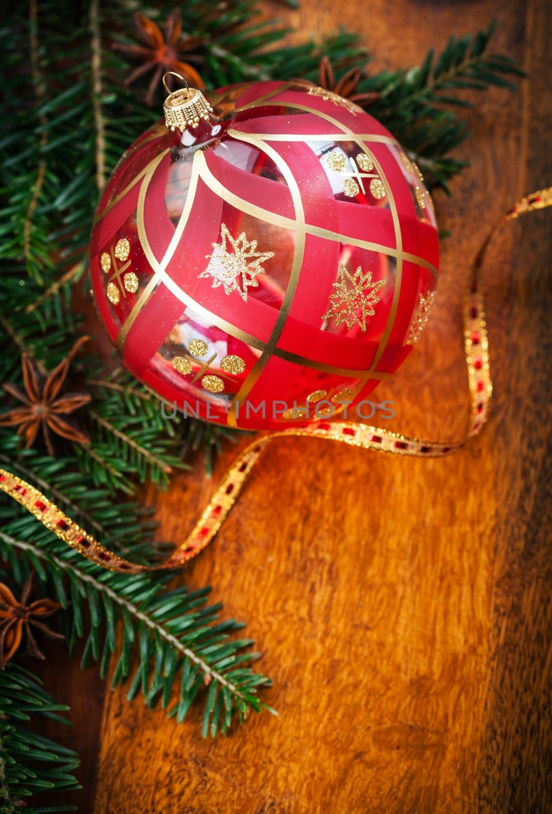 Traditional Christmas decoration with ball