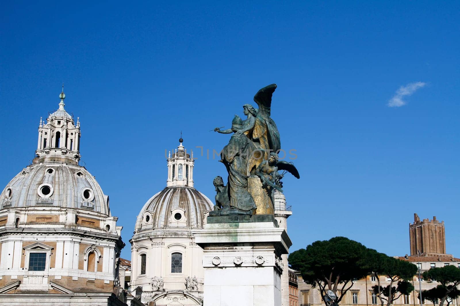 Partial view of the Church Santa Maria di Loreto located near the Trajan's Market area in Rome, Italy