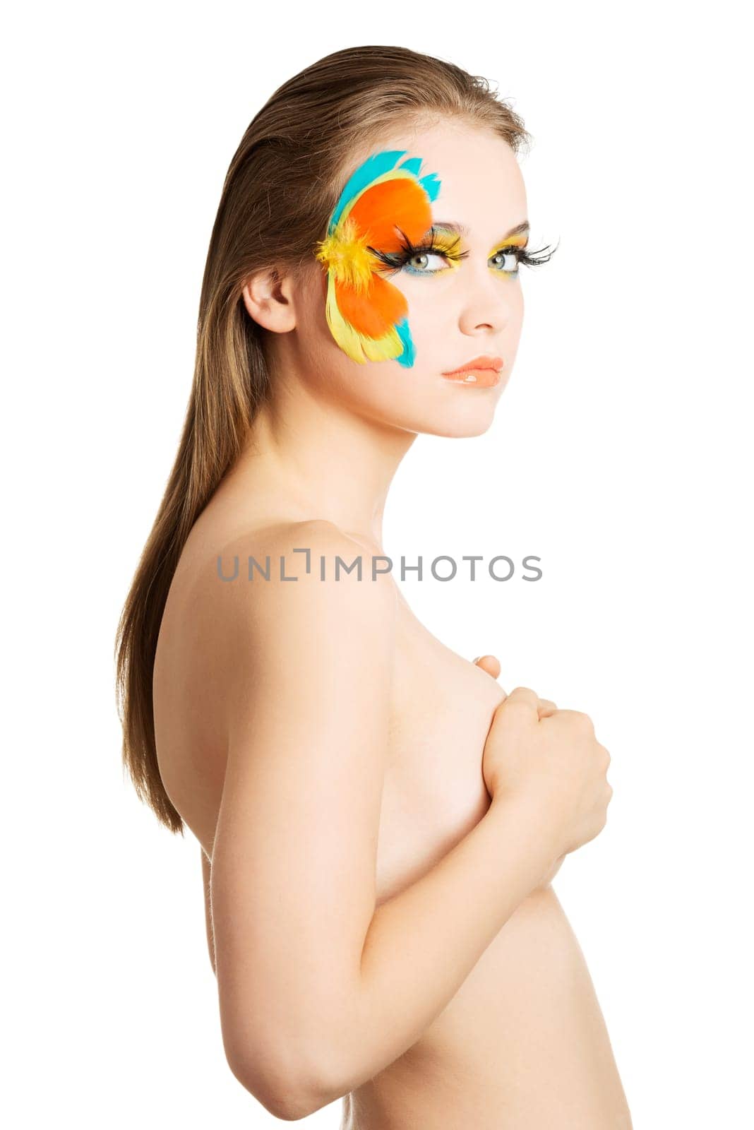 Beautiful woman with abstract artistic make up.