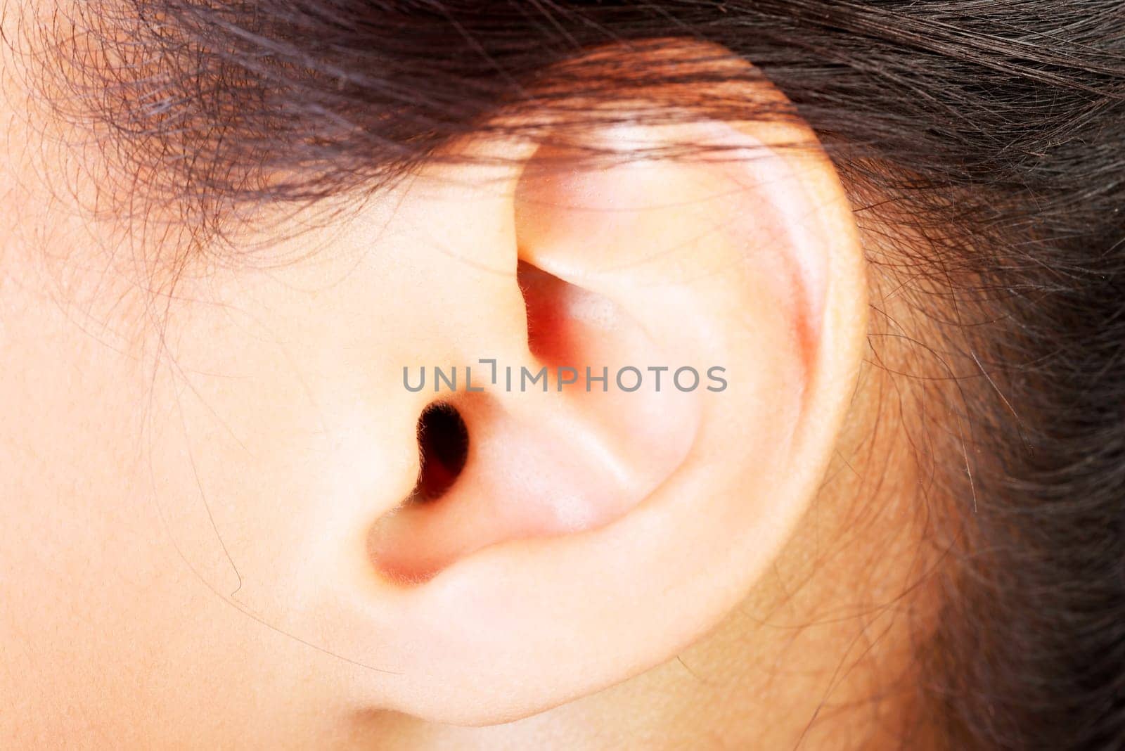 Young woman ear closeup.