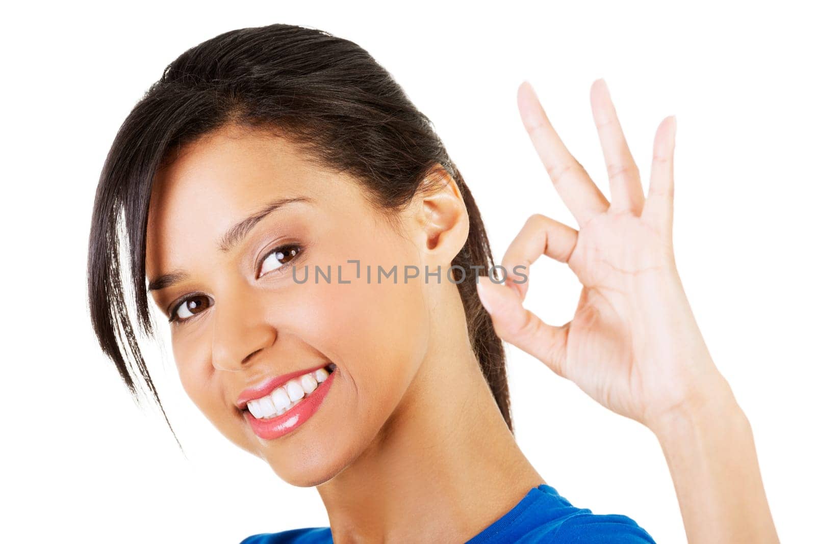 Happy student girl gesturing perfect, isolated on white