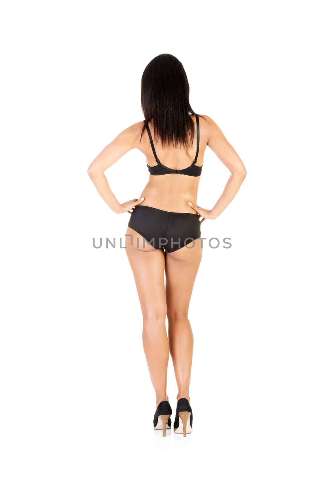 Sexy woman in black lingrie, isolated on white.