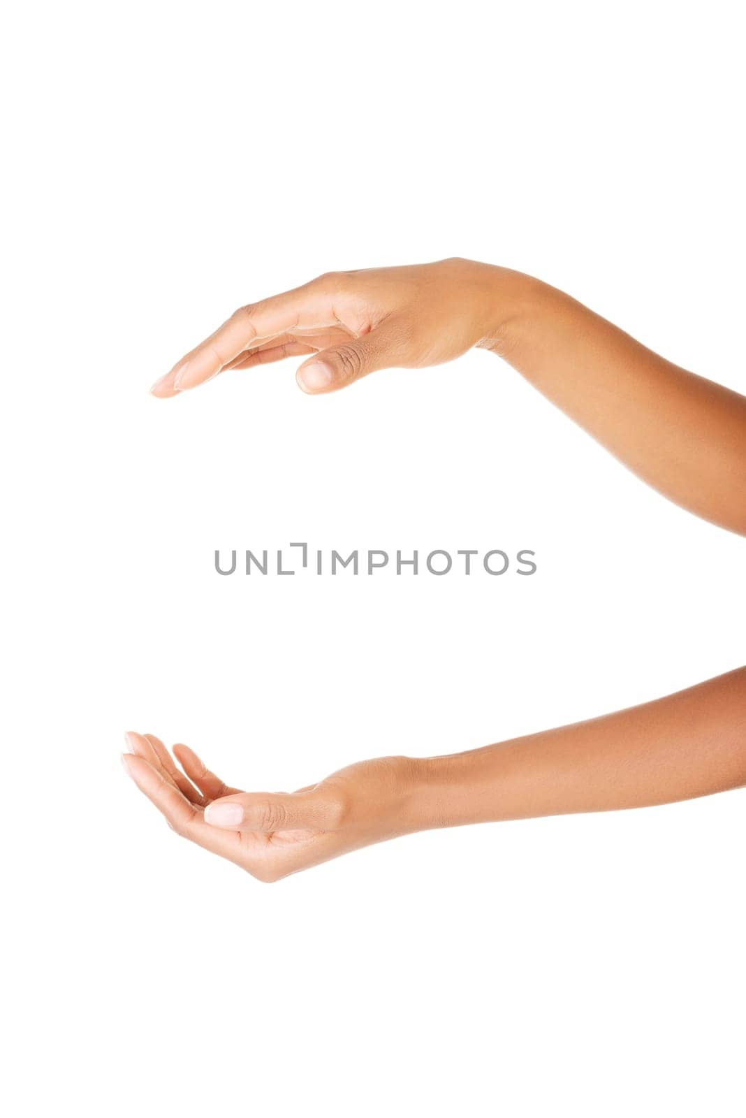 Empty cupped hand isolated on white background