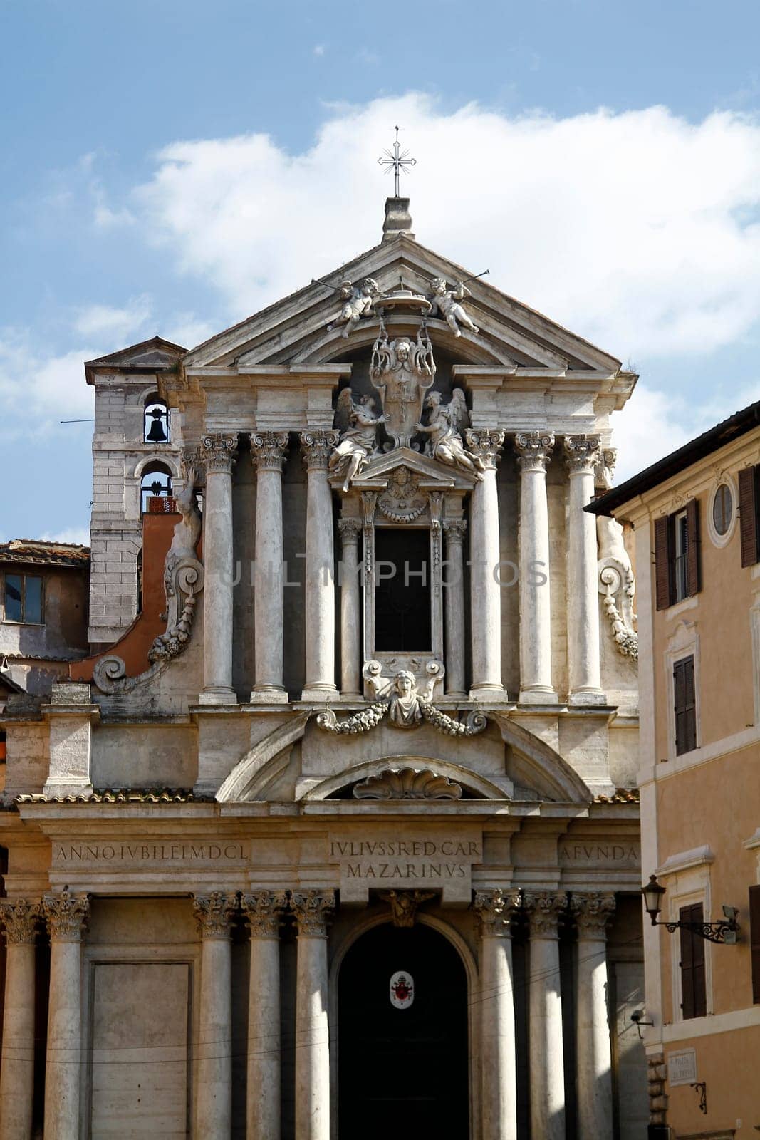 View of the Santi Vincenzo e Anastasio a Trevi church located in Rome, Italy.