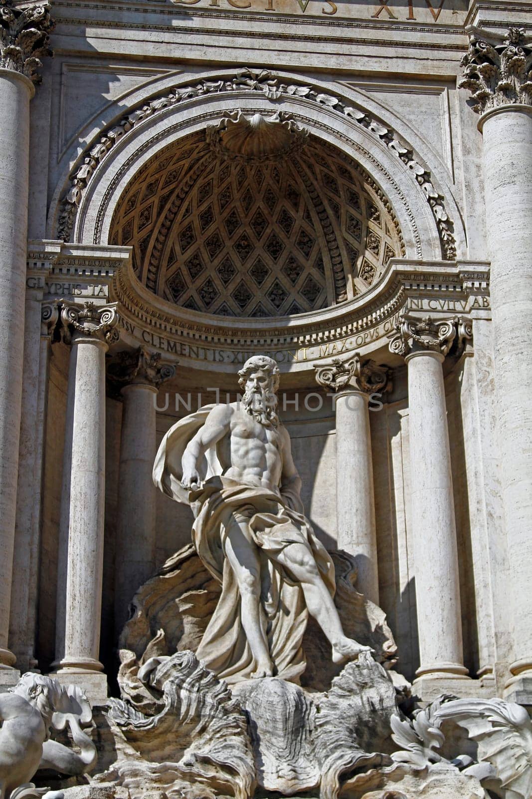 View of the most famous fountain of the world, Fontana di Trevi, Rome, Italy.